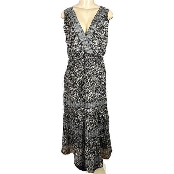 Cassee's M Animal Print Surplice Neck Shirred Lined Ruffle Sleeveless Maxi Dress - Picture 2 of 6
